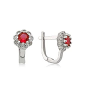 Gümüş Kırmızı Çiçek Desenli Yuvarlak J Kadın Küpe SL5750 thumbnail 1