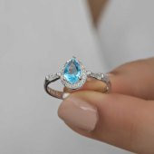 Gümüş Turkuaz Damla Taşlı Kadın Yüzük SL4444 thumbnail 6