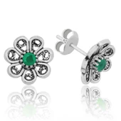 Gümüş Yeşil Telkari Çiçek Çivili Küpe SL2201 - 2