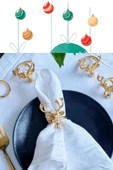 6 Adet Lux Gümüş Geyikli Peçete Halkası - Napkin Ring - Yılbaşı Süsü - 6