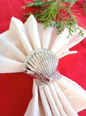 6 Adet Gümüş Deniz Kabuğu Metal Peçete Halkası  - Napkin Ring - 1