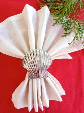 6 Adet Gümüş Deniz Kabuğu Metal Peçete Halkası  - Napkin Ring - 2