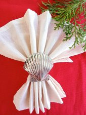 6 Adet Gümüş Deniz Kabuğu Metal Peçete Halkası  - Napkin Ring - 3