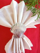 6 Adet Gümüş Deniz Kabuğu Metal Peçete Halkası  - Napkin Ring - 5