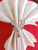 6 Adet Lux Gümüş Geyikli Peçete Halkası - Napkin Ring - Yılbaşı Süsü - 3