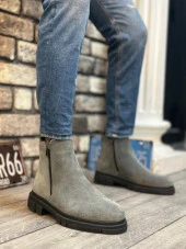 BA0315 İçi Dışı Hakiki Deri Süet Füme Çift Fermuarlı Erkek Yarım Bilek Bot thumbnail 1