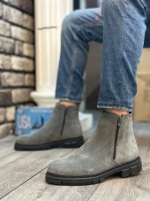 BA0315 İçi Dışı Hakiki Deri Süet Füme Çift Fermuarlı Erkek Yarım Bilek Bot thumbnail 2