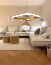 TT Aydınlatma TT037-SR  Kare Model Sarı Kaplama Tek Toplu 3 Renk Modüllü Ledli Avize thumbnail 3