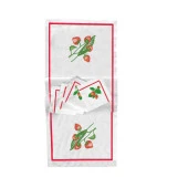 İthal Keten Çilek Nakışlı 4'lü Kumaş Peçete ve runner - 1