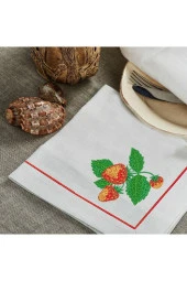İthal Keten Çilek Nakışlı 4'lü Kumaş Peçete - 1