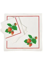 İthal Keten Çilek Nakışlı 4'lü Kumaş Peçete - 2