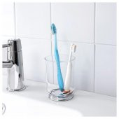 2 Parça Cam Banyo Seti 300 ml Krom Kaplama Şeffaf Sıvı Sabunluk-Diş Fırçalık Seti Modern-Sade Banyo Set 2 Parça - 3