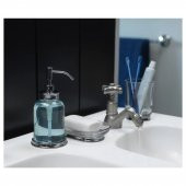2 Parça Cam Banyo Seti 300 ml Krom Kaplama Şeffaf Sıvı Sabunluk-Diş Fırçalık Seti Modern-Sade Banyo Set 2 Parça - 6
