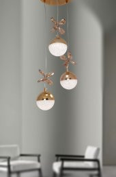 TT Aydınlatma TT033-3-SR  Kelebek Toplu Model Sarı Kaplama 3 lü 3 Renk Modüllü Ledli Avize thumbnail 1