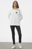 Fermuarlı Rahat Kalıp Sweatshirt - Ekru - 3