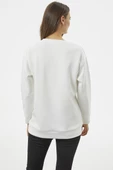 Fermuarlı Rahat Kalıp Sweatshirt - Ekru - 5