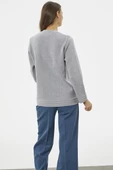 Fermuarlı Kalın Örgü Triko Ceket - Gri - 6