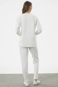 Baskılı Sıfır Yaka Oversize Eşofman Takım - Ekru thumbnail 6