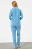 Gömlek Yaka Düğmeli Polar Pijama Takım - Mavi - 6