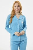 Gömlek Yaka Düğmeli Polar Pijama Takım - Mavi - 5
