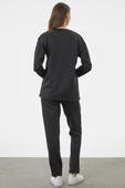 Baskılı Sıfır Yaka Oversize Eşofman Takım - Siyah - 6