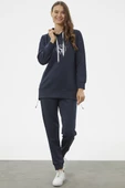 Dalgıç Kumaş Kapüşonlu Tunik Eşofman Takım - Lacivert thumbnail 1