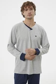 V Yaka Rahat Kalıp Pijama Takım - Gri - 3