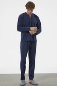 Hakim Yaka Cepli Pijama Takım - Lacivert - 2
