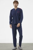 Hakim Yaka Cepli Pijama Takım - Lacivert - 1