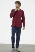V Yaka Rahat Kalıp Pijama Takım - Bordo - 2