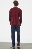 Patlı Çift Renk Düğmeli Pijama Takımı - Bordo - 5