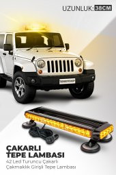 4 Yönlü Turuncu 38 cm Acil Durum İkaz Lambası 27 Farklı Modlu Vantuzlu Tepe Lambası 4 way 30 Led - 1