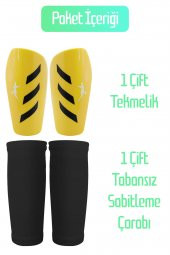 PRO Futbol Tekmeliği Çoraplı Çocuk Yetişkin Kaval Koruyucu Tekmelik Futbolcu Dizliği SARI - 4