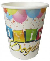 BARDAK KARTON İYİKİ DOĞDUN BALONLU BEYAZ 8OZ 8 ADET - 1