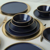 Keramika Mat Lacivert Gold Fileli Yemek Takımı 24 Parça 6 Kişilik - 5