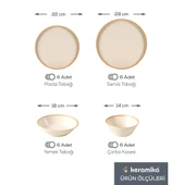 Keramika Mat Krem Gold Fileli Yemek Takımı 24 Parça 6 Kişilik - 1