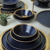 Keramika Mat Lacivert Gold Fileli Yemek Takımı 24 Parça 6 Kişilik - 1