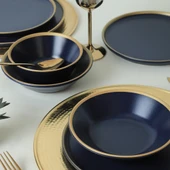 Keramika Mat Lacivert Gold Fileli Yemek Takımı 24 Parça 6 Kişilik - 3