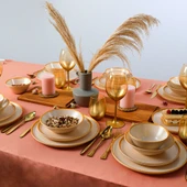 Keramika Mat Krem Gold Fileli Yemek Takımı 24 Parça 6 Kişilik - 7