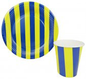 BARDAK KARTON ÇİZGİLİ SARI LACİVERT 8 ADET thumbnail 2