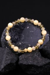 Sitrin - Golden Rutil Kuvars - Kalsit Doğal Taş Tasarım Bileklik thumbnail 1