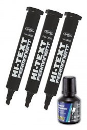 Siyah Kesik Uçlu Markör Permanent Kalem 3 Adet Hı-Text Marker Mürekkep Siyah 30 Ml 1 Adet Brons Koli Kalemi - 1