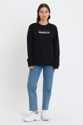 Kadın Bisiklet Yaka Rahat Kalıp 3 iplik Kalın Brooklyn Baskılı Sweatshirt SPR24sw29 - 6