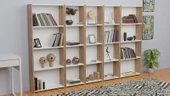 5 Raflı Kitaplık Seti Arkalıklı 3 Dar 2 Geniş Raf Kütüphane 170 cm Atlantik Çam - Beyaz - 3