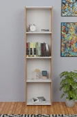 5 Raflı Kitaplık Arkalıklı Dar Raf Kütüphane 170 cm Atlantik Çam - Beyaz - 2