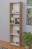 5 Raflı Kitaplık Arkalıklı Dar Raf Kütüphane 170 cm Atlantik Çam - Beyaz - 1