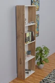 5 Raflı Kitaplık Arkalıklı Dar Raf Kütüphane 170 cm Atlantik Çam - Beyaz - 3