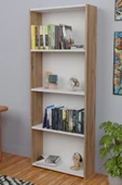 5 Raflı Kitaplık Arkalıklı Geniş Raf Kütüphane 170 cm Atlantik Çam - Beyaz - 1