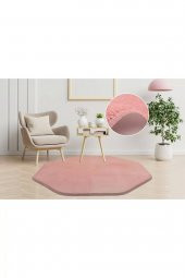 Orkide Home Modern Dekoratif Halı Jel Kaymaz Taban Peluş Puffy Desenli Pembe Sekizgen Halı  PEMBE 80 x 80 - 1