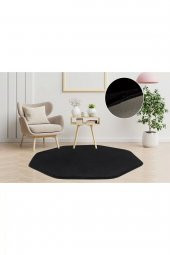 Orkide Home Modern Dekoratif Halı Jel Kaymaz Taban Peluş Puffy Desenli Siyah Sekizgen Halı  SİYAH 150 x 150 - 1
